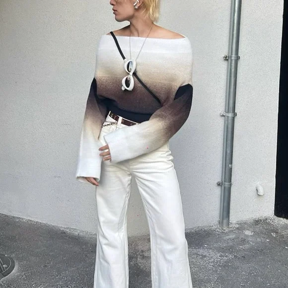 multi-wear gradient one-shoulder sweater